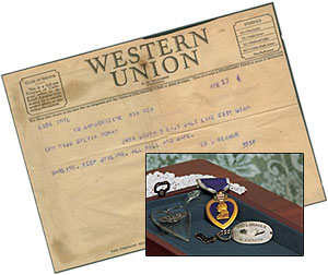 Ted Weaver's telegram and medal